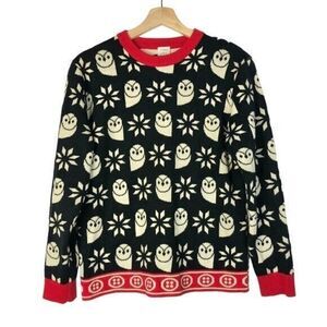 Boutique Black & White Owl Printed Crewneck Pullover Sweater XS